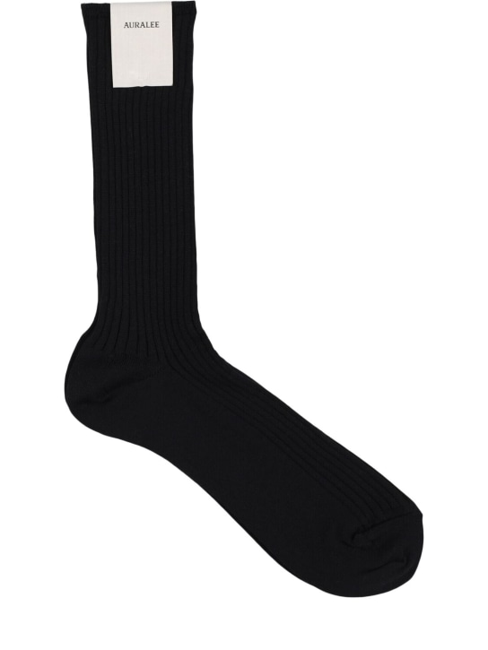 AURALEE: Hohe Socken aus Baumwolle und Nylon - Schwarz - men_0 | Luisa Via Roma