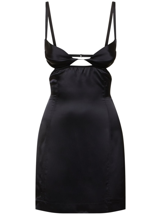 Nensi Dojaka: Double Petal satin mini dress - Black - women_0 | Luisa Via Roma