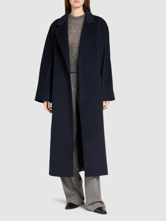 Max Mara: Locri wool & cashmere long coat - Lacivert - women_1 | Luisa Via Roma