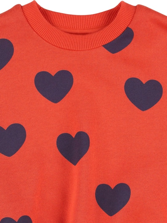 Mini Rodini: Heart printed organic cotton sweatshirt - Red - kids-girls_1 | Luisa Via Roma