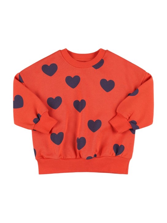 Mini Rodini: Sweat-shirt en coton biologique imprimé cœur - Rouge - kids-girls_0 | Luisa Via Roma