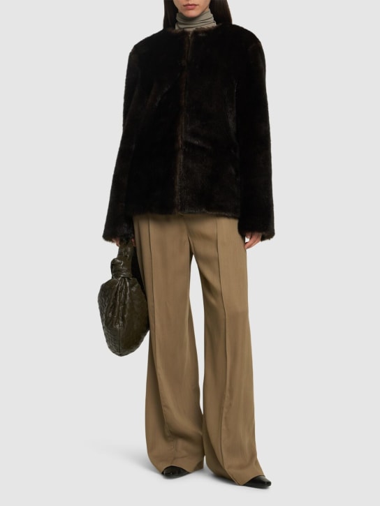 Loulou Studio: Calista faux fur short coat - Dark Brown - women_1 | Luisa Via Roma