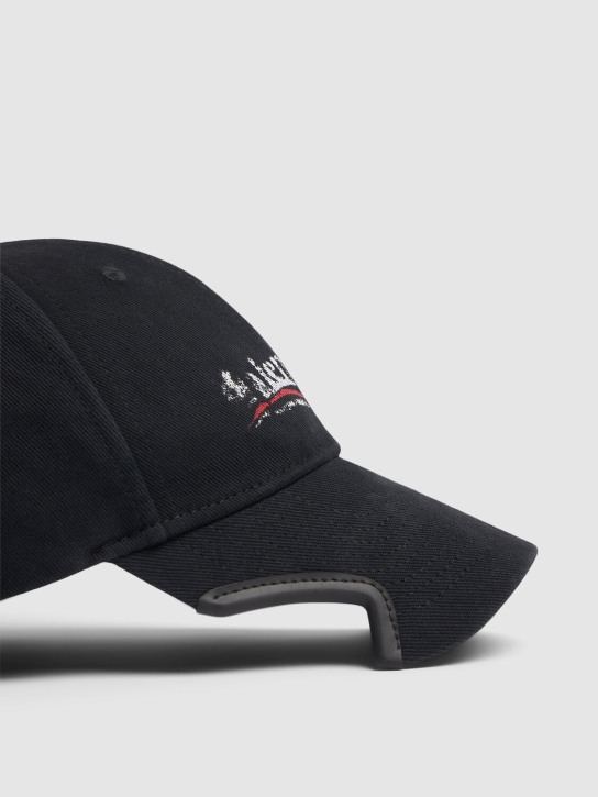 Balenciaga: Political cotton drill cap - Black - men_3 | Luisa Via Roma