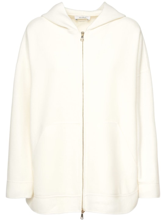 Max Mara: Saio wool blend jersey zip hoodie - Ivory - women_0 | Luisa Via Roma