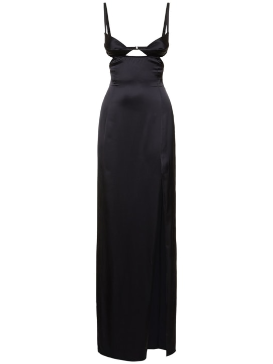 Nensi Dojaka: Double Petal satin long dress - Black - women_0 | Luisa Via Roma