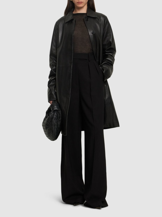 Loulou Studio: Gilo leather midi coat - Black - women_1 | Luisa Via Roma