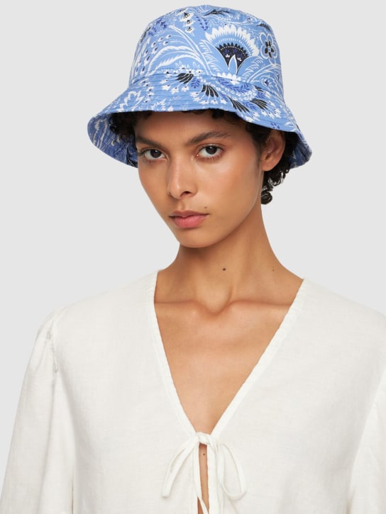 Etro: Cappello bucket in popeline di cotone stampato - Blu/Avorio - kids-girls_1 | Luisa Via Roma