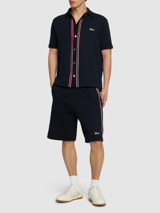 Gucci: Polo in cotone con logo - Navy - men_1 | Luisa Via Roma
