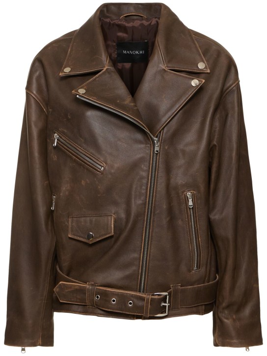 MANOKHI: Kaisa leather jacket - Brown - women_0 | Luisa Via Roma