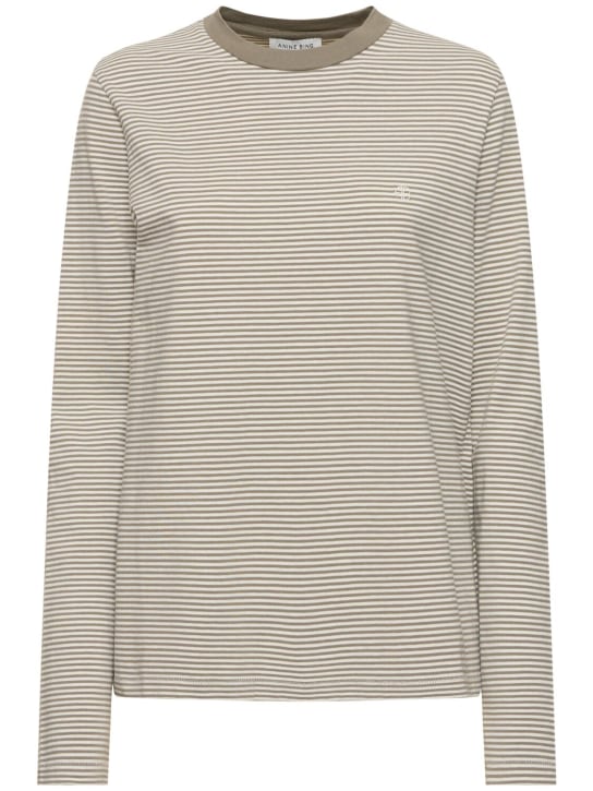 ANINE BING: Rylan striped cotton jersey t-shirt - Olive/Ivory - women_0 | Luisa Via Roma