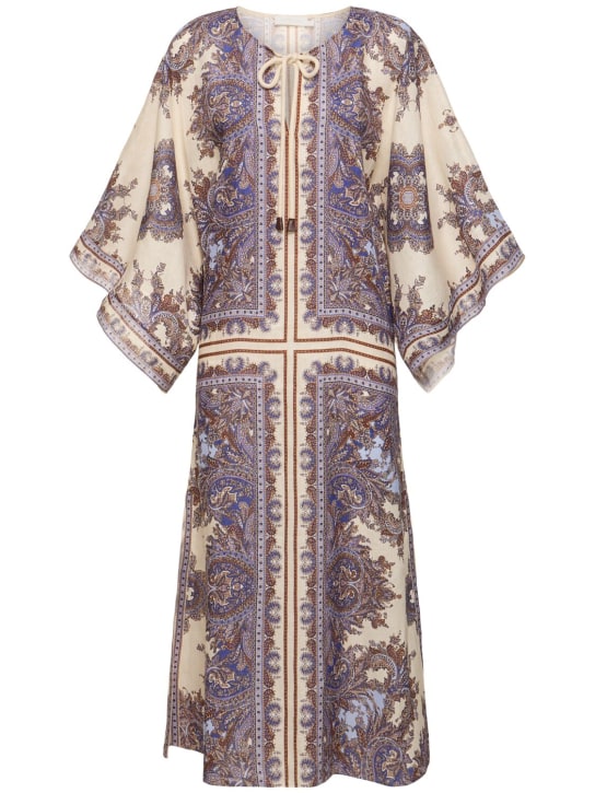Zimmermann: Ottie printed linen midi caftan dress - Cream/Purple - women_0 | Luisa Via Roma