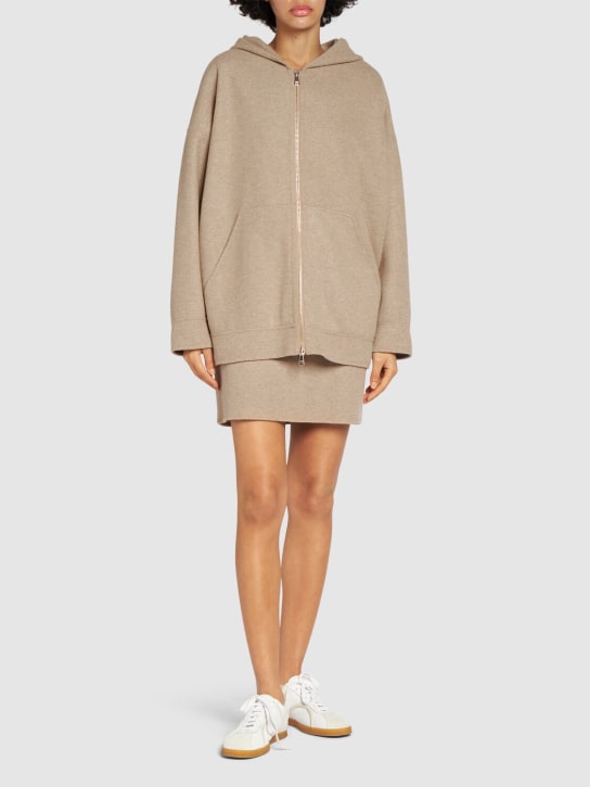 Max Mara: Saio wool blend jersey zip hoodie - Brown - women_1 | Luisa Via Roma