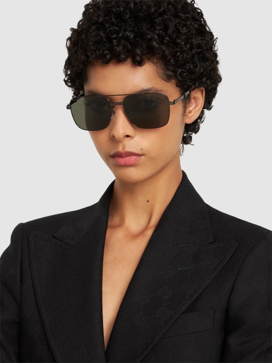 Gucci: Gafas de sol cuadradas de metal - Negro/Plata - men_1 | Luisa Via Roma