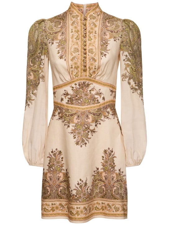 Zimmermann: Natura paisley buttoned linen mini dress - Multi/Beige - women_0 | Luisa Via Roma