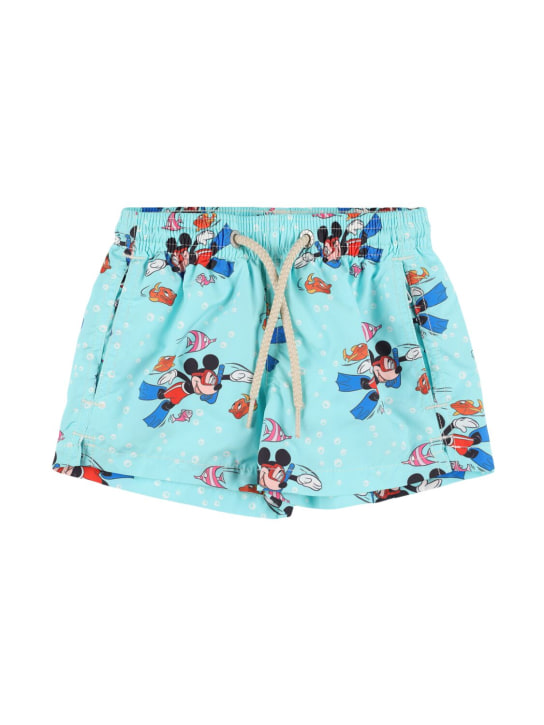 Mc2 Saint Barth: Mickey print nylon swim shorts - Lightblue/Multi - kids-boys_0 | Luisa Via Roma