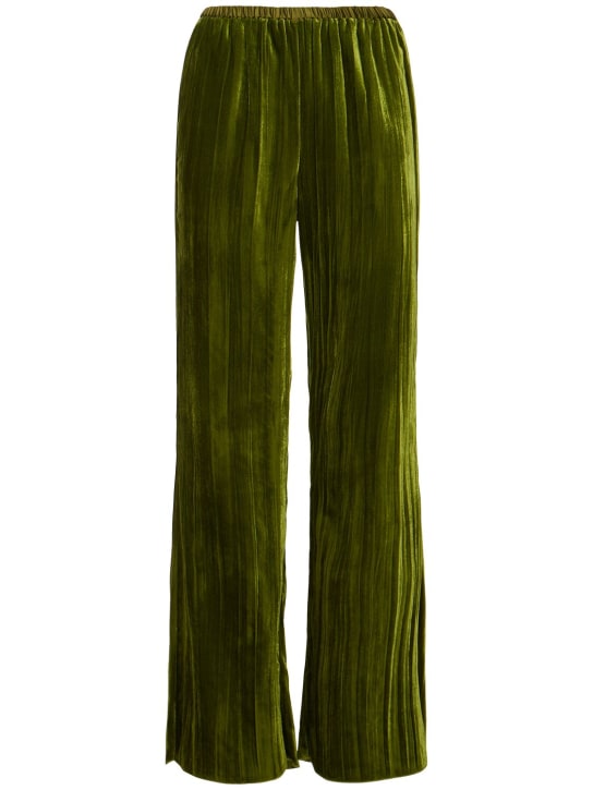 Forte_forte: Ausgestellte Hose aus plissiertem Samt - Grün - women_0 | Luisa Via Roma
