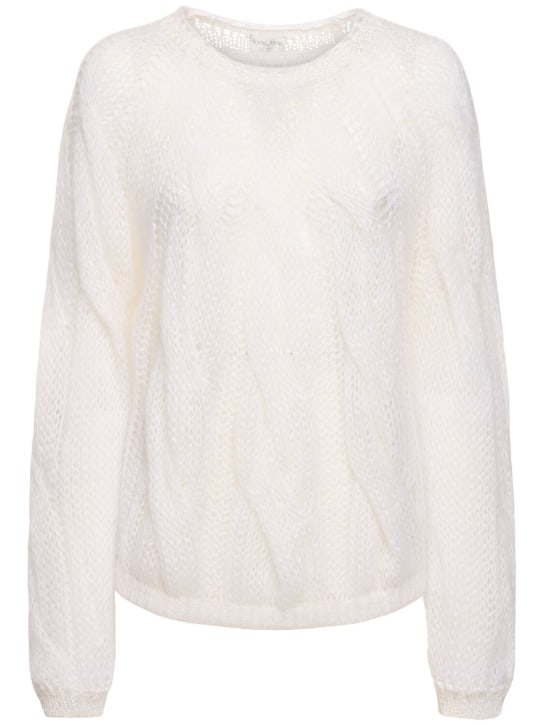 Forte_forte: Mohair blend cable knit sweater - White - women_0 | Luisa Via Roma