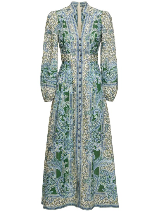 Zimmermann: Ottie printed linen long dress - Green/Multi - women_0 | Luisa Via Roma