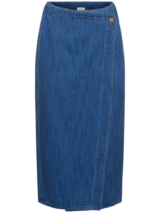 Forte_forte: Calvary cotton denim loguette wrap skirt - Blue - women_0 | Luisa Via Roma