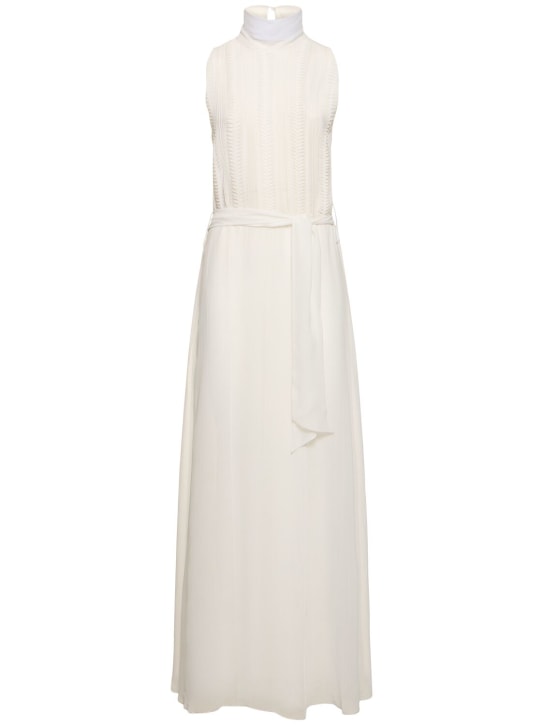 Forte_forte: Langes Kleid mit Viskosegeorgette - Weiß - women_0 | Luisa Via Roma