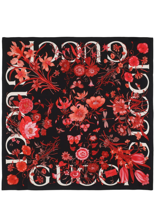 Gucci: Flora silk scarf - Nero/Multicolor - women_0 | Luisa Via Roma