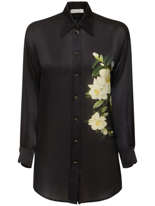 Zimmermann: Harmony flower buttoned silk shirt - Siyah - women_0 | Luisa Via Roma