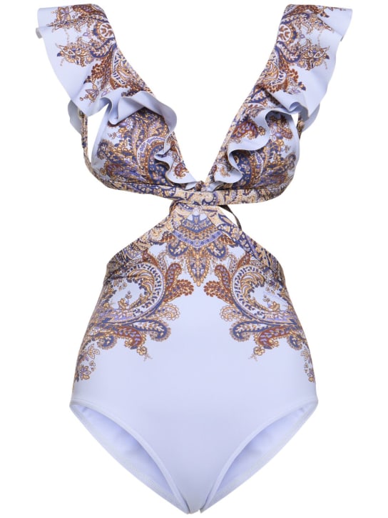 Zimmermann: Ottie printed lycra one piece swimsuit - Cream/Purple - women_0 | Luisa Via Roma
