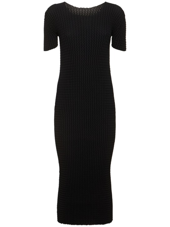 ISSEY MIYAKE: Pleated cotton blend midi dress - Black - women_0 | Luisa Via Roma