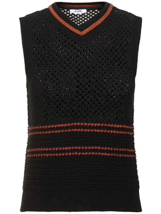 RE/DONE: Crochet mesh cotton vest - Black - women_0 | Luisa Via Roma