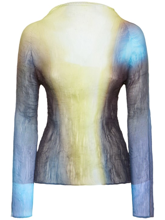 ISSEY MIYAKE: Pleated long sleeve top - Yellow/Dark Blue - women_0 | Luisa Via Roma