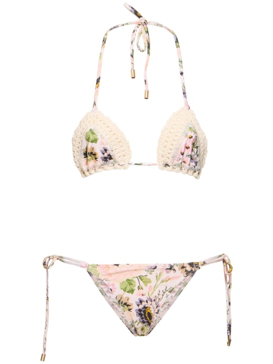 Zimmermann: Halliday crochet triangle bikini set - Cream/Multi - women_0 | Luisa Via Roma