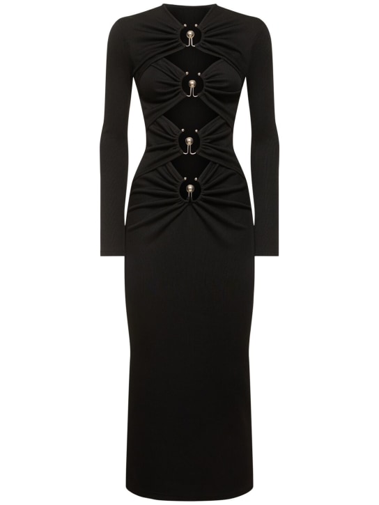Christopher Esber: Orbit draped long sleeve midi dress - Black - women_0 | Luisa Via Roma