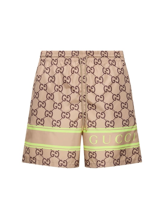 Gucci: GG nylon swim shorts - Beige/Ebony - men_0 | Luisa Via Roma