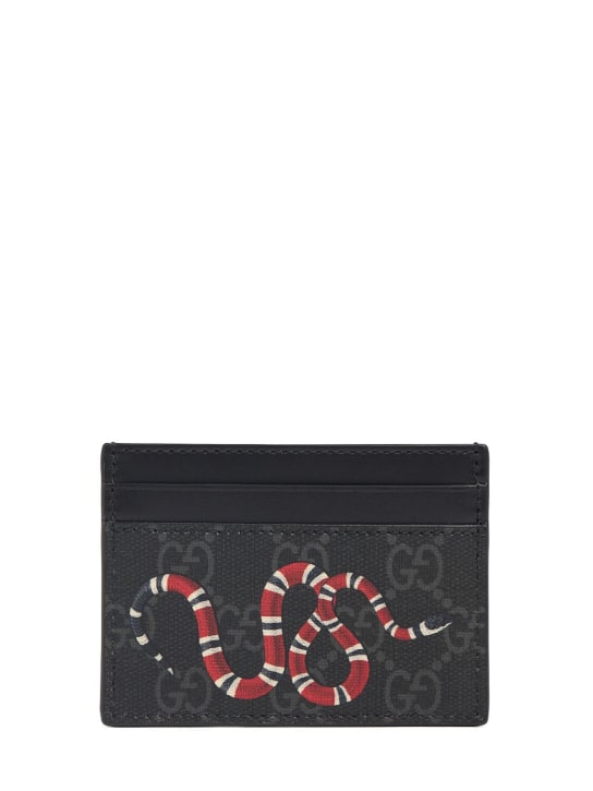Gucci: Snake GG Supreme coated canvas card hold - Black - men_0 | Luisa Via Roma