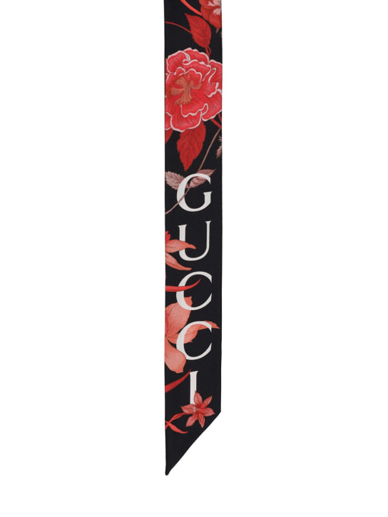 Gucci: Flora silk ribbon scarf - Nero/Multicolor - women_1 | Luisa Via Roma