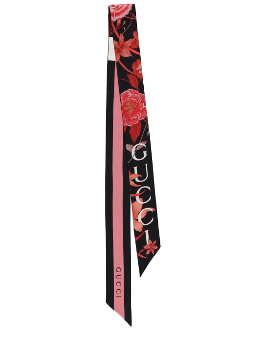 Gucci: Flora silk ribbon scarf - Nero/Multicolor - women_0 | Luisa Via Roma