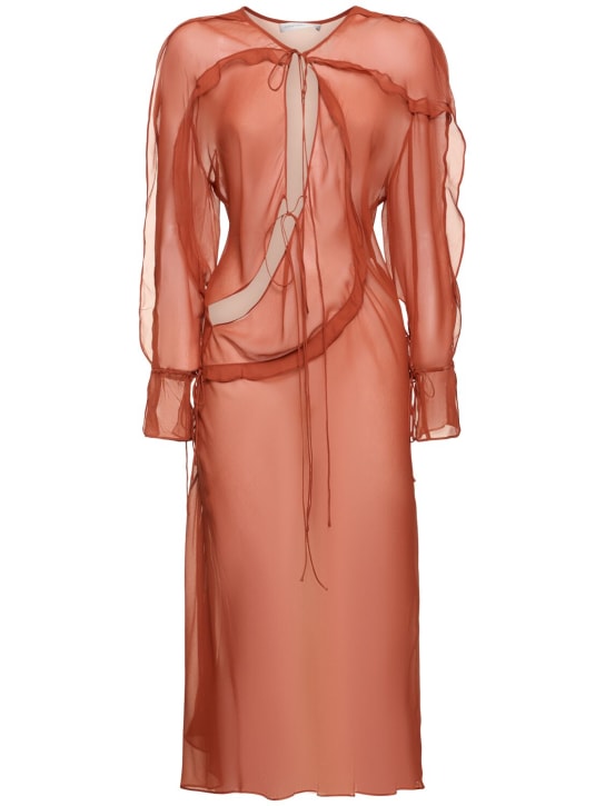 Christopher Esber: Ruffled sheer long sleeve dress - Kahverengi - women_0 | Luisa Via Roma