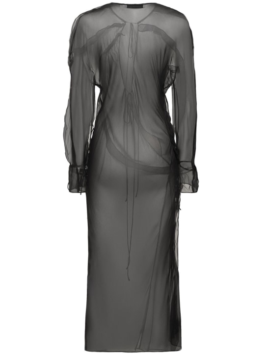 Christopher Esber: Ruffled sheer long sleeve dress - Black - women_4 | Luisa Via Roma