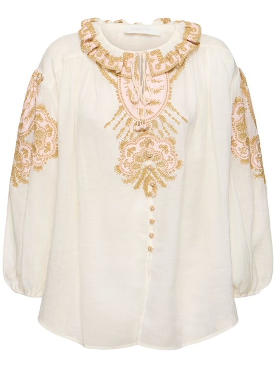 Zimmermann: Waverly linen embroidered top - Cream/Gold - women_0 | Luisa Via Roma