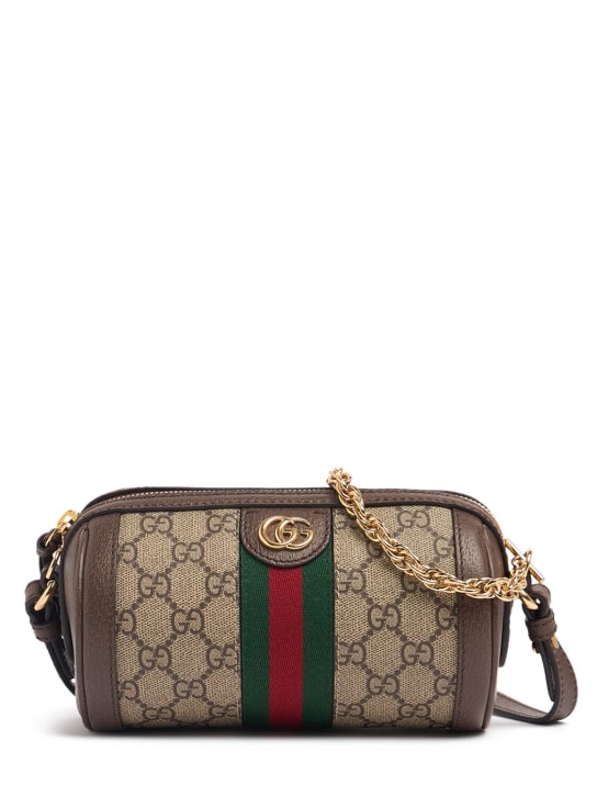 Gucci: Ophidia canvas shoulder bag - Beige/Marrone - women_0 | Luisa Via Roma