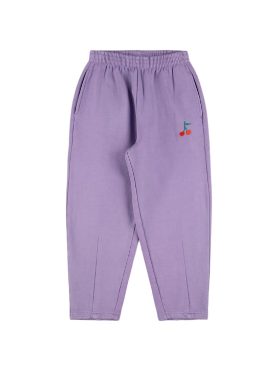 Bobo Choses: Cherry embroidered cotton sweatpants - Light Purple - kids-girls_0 | Luisa Via Roma