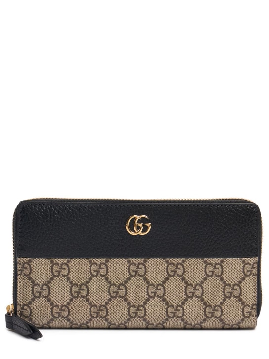 Gucci: GG Marmont环绕拉链钱包 - 米黄色/黑色 - women_0 | Luisa Via Roma