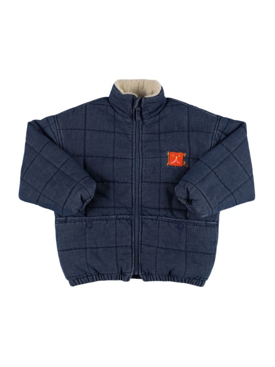 Bobo Choses: Quilted cotton & faux fur jacket - Blue - kids-boys_0 | Luisa Via Roma