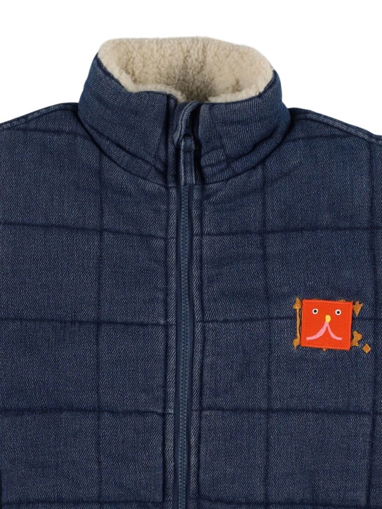 Bobo Choses: Quilted cotton & faux fur jacket - Mavi - kids-boys_1 | Luisa Via Roma