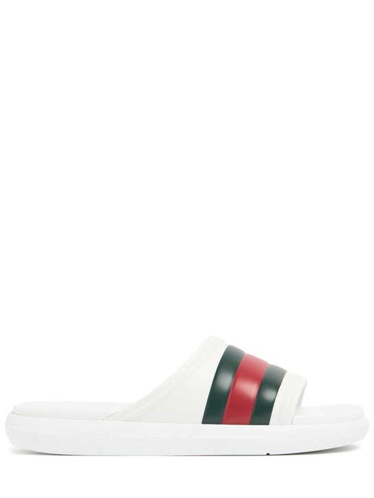 Gucci: Ace rubber slides - White/Green/Red - men_0 | Luisa Via Roma