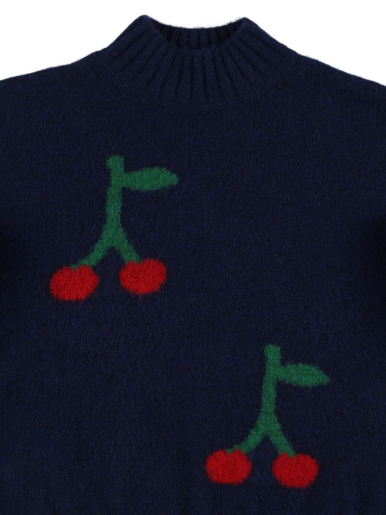 Bobo Choses: Cherry jacquard knit sweater - Dark Blue - kids-girls_1 | Luisa Via Roma