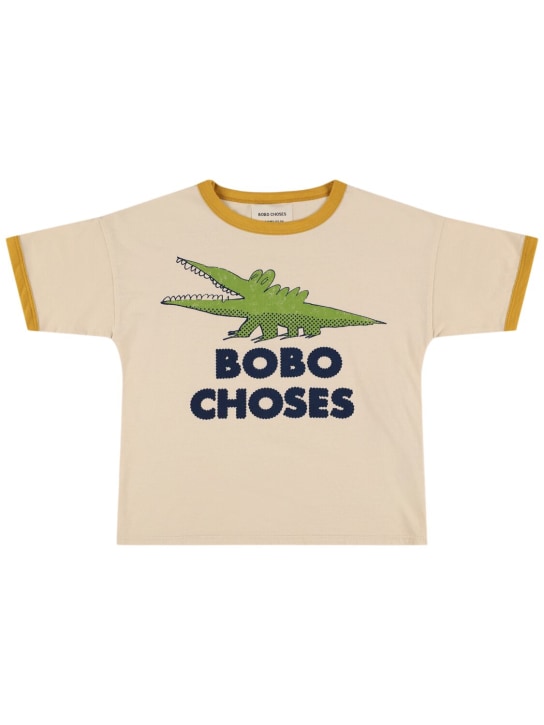 Bobo Choses: Crocodile print organic cotton t-shirt - White - kids-girls_0 | Luisa Via Roma