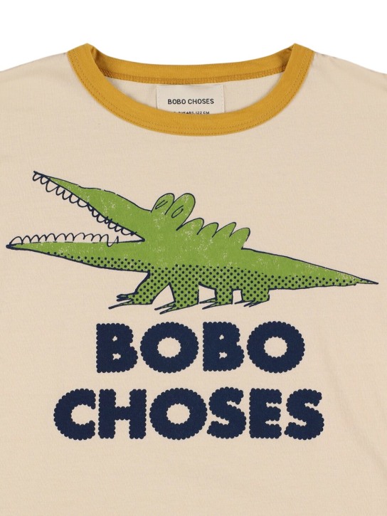 Bobo Choses: Crocodile print organic cotton t-shirt - White - kids-girls_1 | Luisa Via Roma