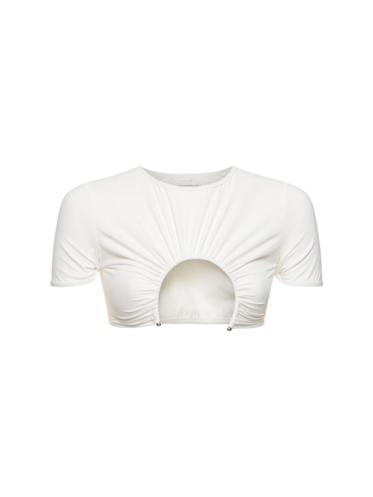 Christopher Esber: T-shirt cropped con anello in metallo - women_0 | Luisa Via Roma