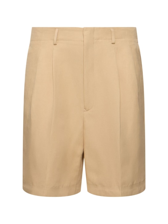 Loro Piana: Joetsu pleated linen & silk shorts - Beige - men_0 | Luisa Via Roma